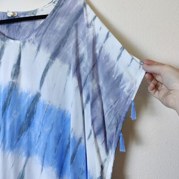 Surf Gypsy Blue Tassel Tie Dye Lightweight Sheer Swim Cover Up Tunic Small Boho - Picture 4 of 12